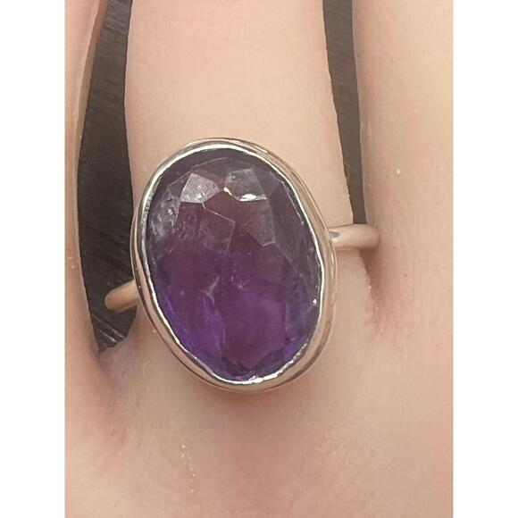Sterling Silver Faceted Genuine Amethyst Solitaire Ring 8 Carat Size 8 Handmade - Picture 4 of 9